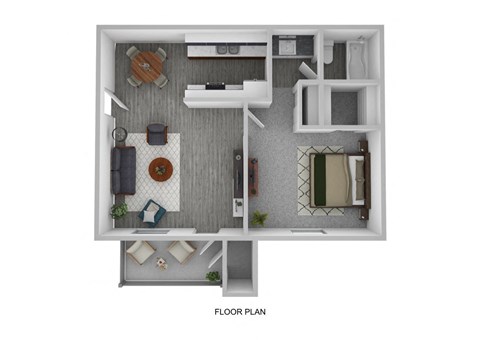 Floor plan for 1 bed, 1 bath, 616 sqft
